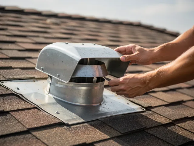 New London Dryer Vent Cleaning certified technician safely cleaning a roof-mounted dryer vent in New London
