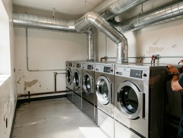 New London Dryer Vent Cleaning team performing large-scale commercial dryer vent cleaning in New London
