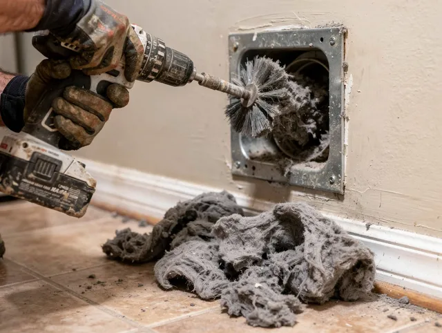 Certified New London Dryer Vent Cleaning technician performing dryer vent cleaning in New London