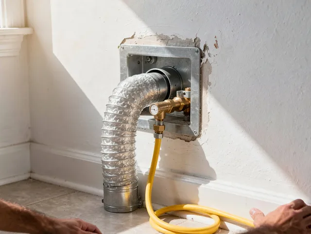 New London Dryer Vent Cleaning certified technician performing specialized gas dryer vent cleaning in New London